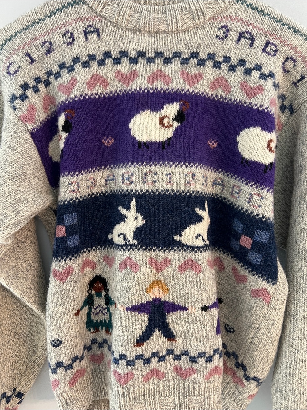 Vintage Woolrich Sheep Bunny Folk Art Wool Sweater Cottagecore Grandma - Picture 2 of 9